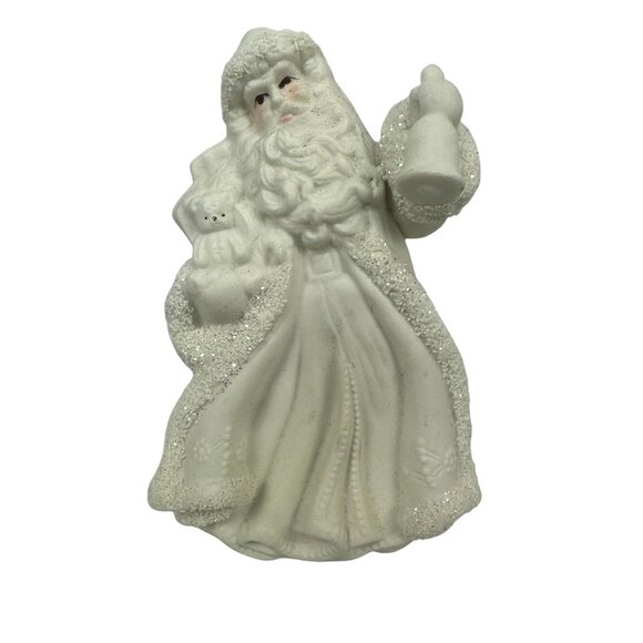 K’s Collection White Ceramic Santa Figurines Glitter Accents Set Of 4 Christmas - Picture 2 of 14